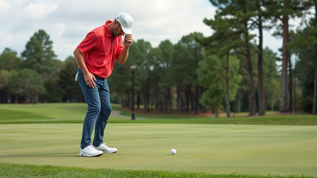 Professional golfer reading green with careful observation, walking perimeter to assess slope and break patterns before putting