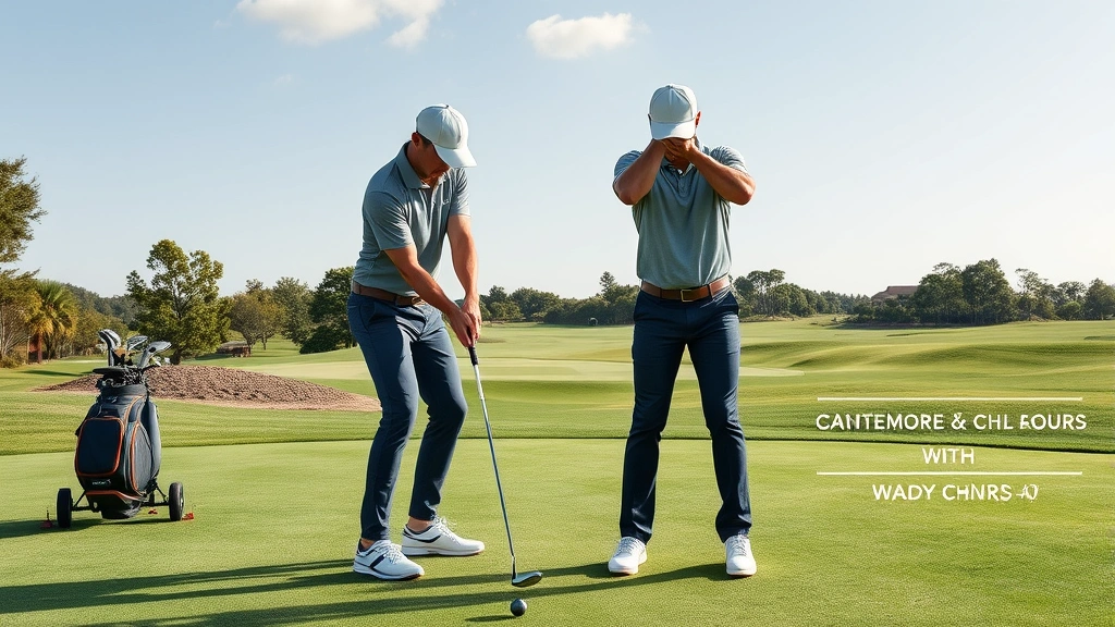 Golfer in proper athletic stance and posture at address position, showing correct body alignment and weight distribution, professional golf course setting