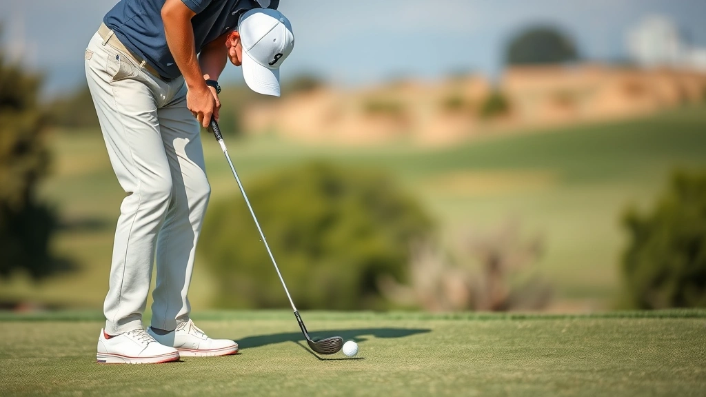 Golfer demonstrating exceptional short game technique near the green, executing a delicate chip shot with focused concentration and proper form