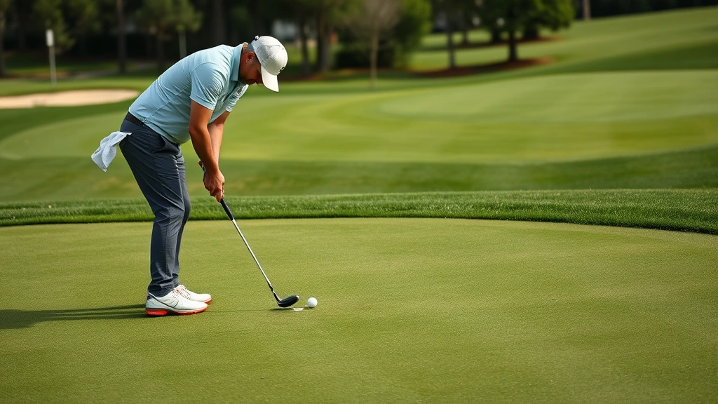 Elite golfer practicing short game on putting green, demonstrating precise chipping technique near hole, demonstrating touch and control around greens