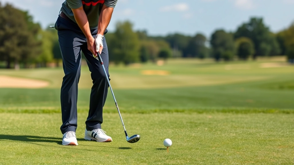 Golfer at impact position striking ball from fairway, showing weight transfer, body rotation, and follow-through with excellent form and balance