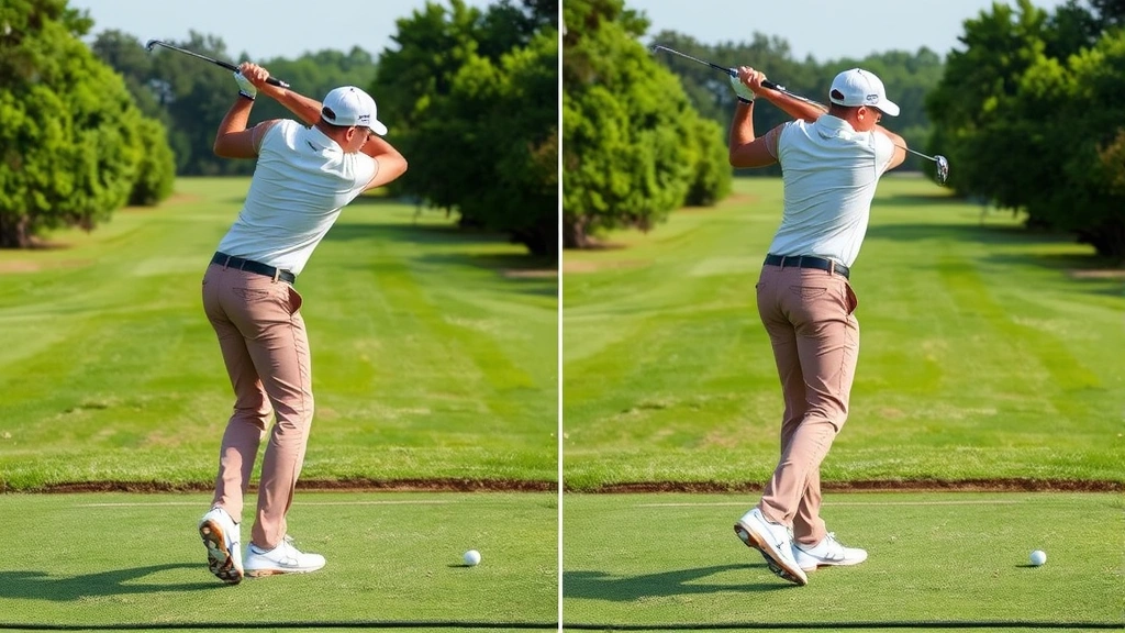 Golfer mid-backswing showing shoulder rotation and coil, body position at top of swing, club parallel to ground, natural athletic posture on practice range with balls