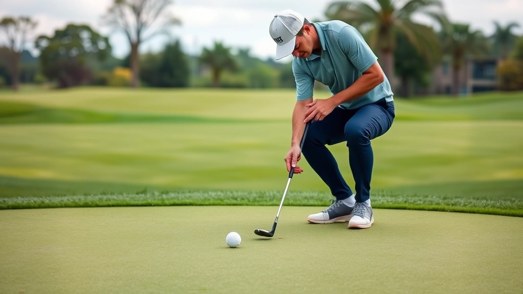 Golfer putting on practice green with focused concentration, coach providing feedback nearby, realistic short-game practice environment showing detailed green reading and stroke mechanics