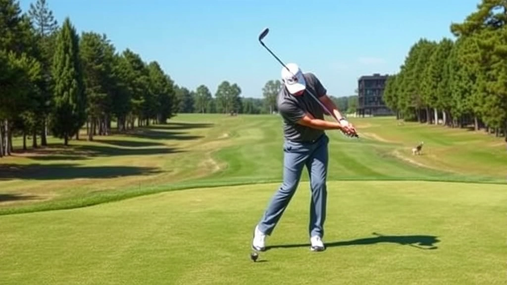 Professional golfer demonstrating proper golf swing stance and posture on a well-maintained fairway, showing correct body alignment and grip technique