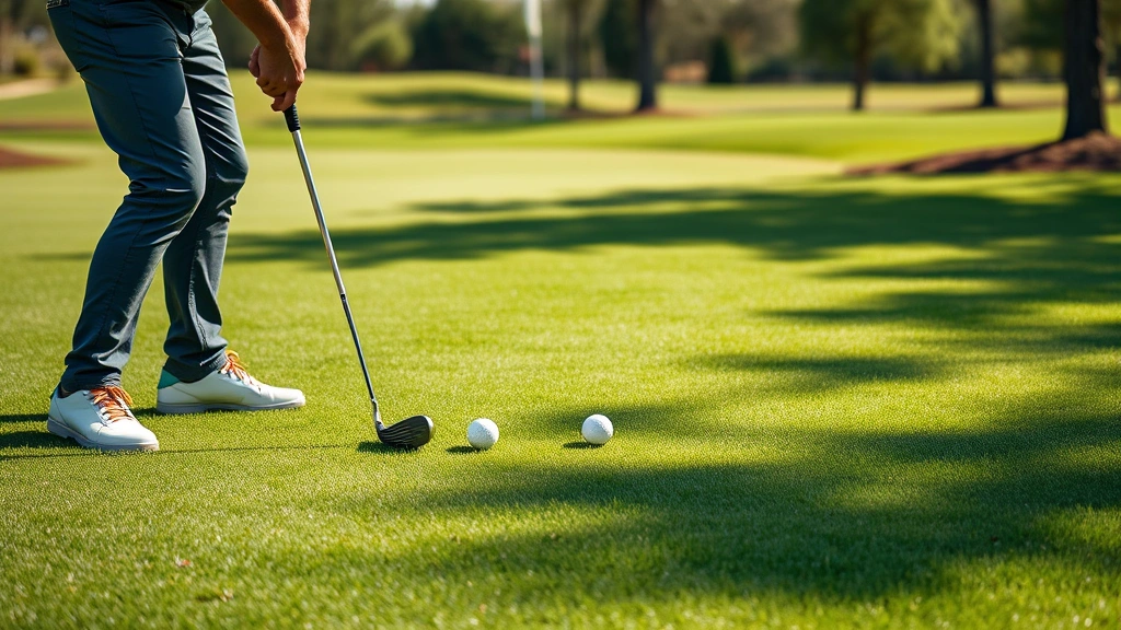 Golfer practicing short game shots near the green, focusing on chipping and pitching techniques with golf balls scattered on manicured grass