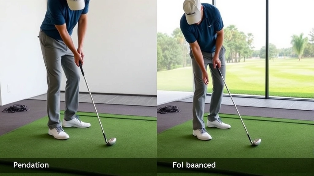 Golfer executing smooth putting stroke on practice green, showing pendulum motion, proper head position, and balanced follow-through, realistic indoor/outdoor putting green setting