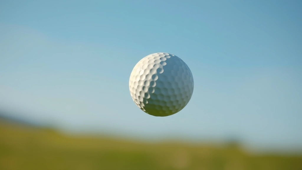 Close-up of golf ball in flight against blue sky with visible trajectory arc, showing aerodynamic principles and Magnus force effects in action during professional tournament conditions