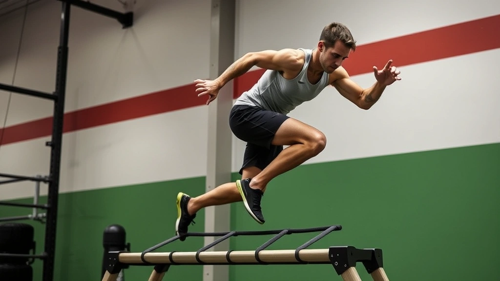 Athlete performing salmon ladder movement on training structure, demonstrating explosive hip drive and synchronized hand-foot coordination