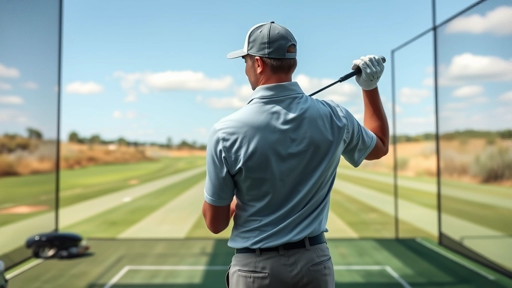 Golfer in perfect stance and posture at address position, full body view, practice range setting, showing alignment and body position, professional instruction moment