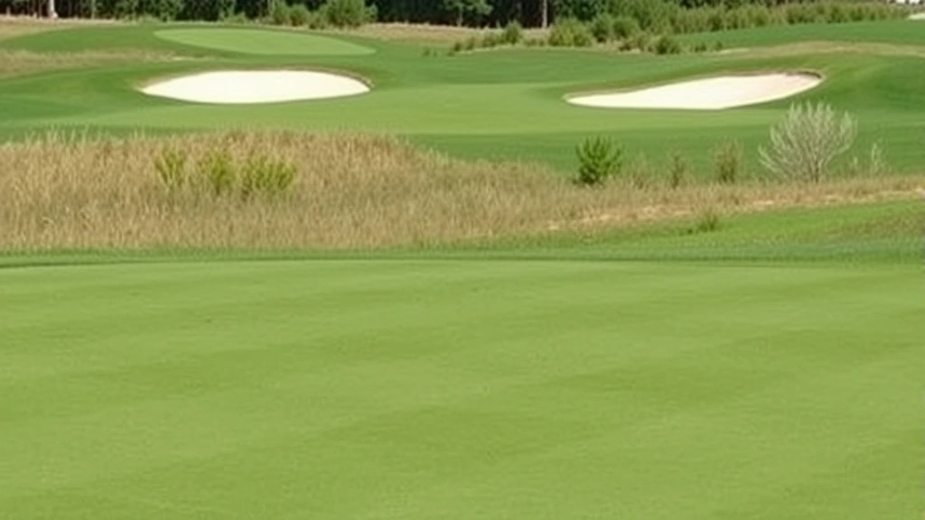 Pristine golf course green with sand bunker in background, undulating terrain with natural Minnesota landscape, well-maintained fairways and rough grass
