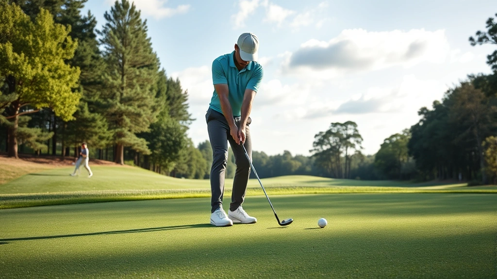 Golfer practicing short game techniques near the putting green with focus on chipping and pitching precision, showing deliberate practice and skill development