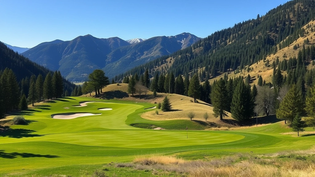 Golf course fairway winding through Wasatch mountain terrain with trees, elevation changes, and strategic bunker placement visible