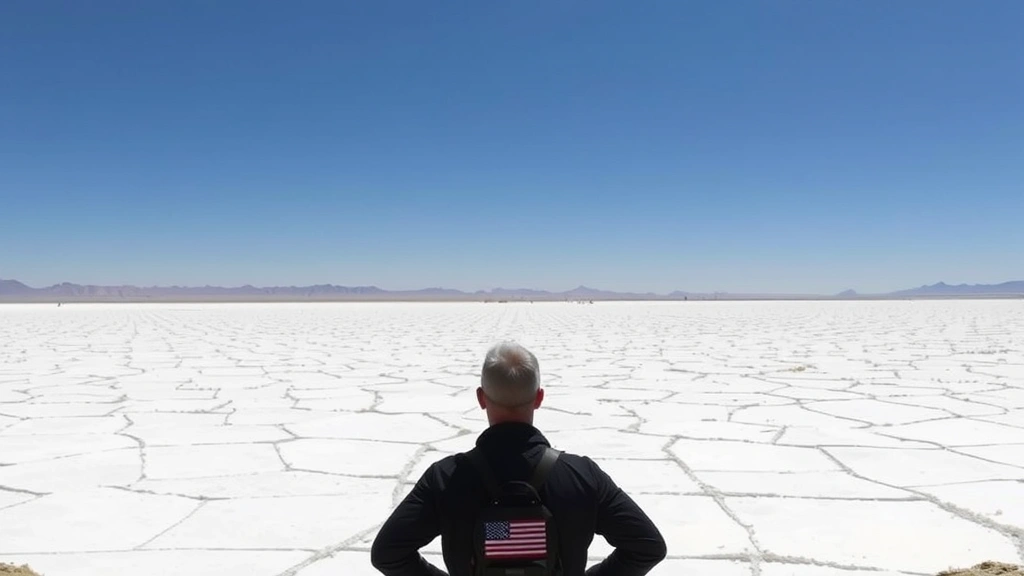 Wide panoramic view of Devil's Golf Course landscape with visitor silhouette in distance for scale, showing the vast expanse of irregular white salt formations against clear desert sky