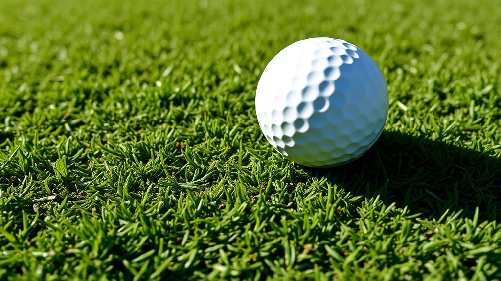 Close-up of golf ball on putting green with subtle slope and break visible, natural grass texture, shadows showing contours, professional course maintenance, daylight conditions