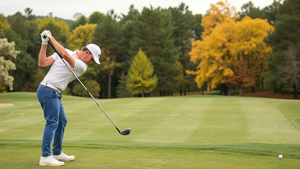Golfer practicing controlled approach shots on practice range, focused concentration, lush green grass and trees, demonstrating precision club selection technique