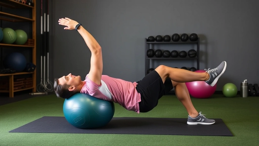 Athlete performing core strengthening exercises with stability ball, demonstrating functional fitness training relevant to golf performance and injury prevention