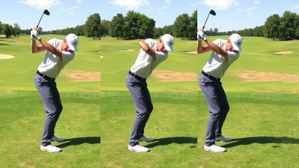 Golfer mid-follow-through with balanced finish position on fairway, showing complete swing sequence with proper weight transfer and club extension