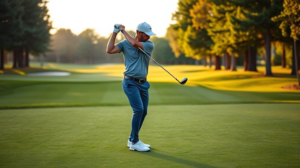 Golfer in proper stance and grip position on a lush fairway at a golf course, demonstrating correct body alignment and posture, morning sunlight, professional golfer