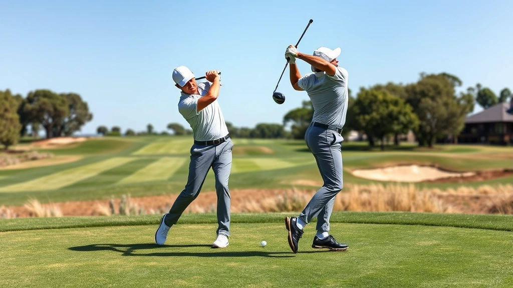 Golfer completing finish position after full swing showing balanced weight transfer and body rotation with golf course in background