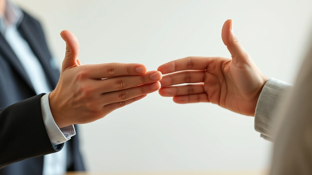Close-up of hands demonstrating proper communication gesture during crisis de-escalation training, showing calm, open body language and attentive posture