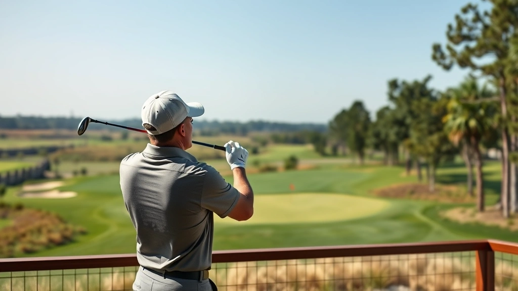 Professional golfer analyzing fairway positioning from elevated tee box, studying terrain and hazard placement with focused concentration, natural daylight, realistic course setting