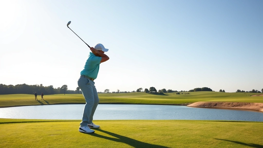 A golfer in proper stance and posture on a sunny fairway, demonstrating correct body alignment and grip position during the setup phase of their swing