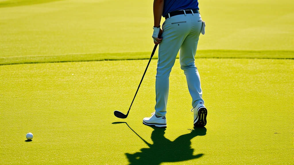 A golfer in professional posture at address position on a well-maintained fairway, showing proper stance and alignment with natural daylight and manicured grass