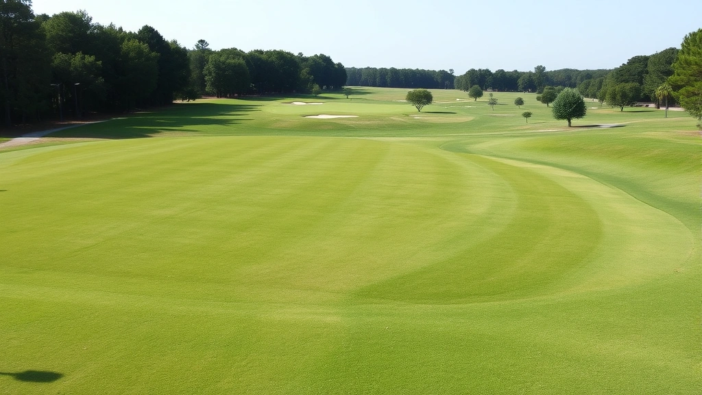 Wide fairway with clear target areas and gentle elevation changes, scenic golf course landscape with trees and maintained grass, no players or text visible, professional course photography