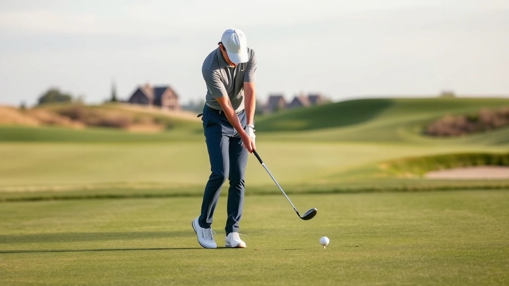 Golfer executing delicate pitch shot from fairway with focused concentration, showing proper technique and follow-through on short-game execution